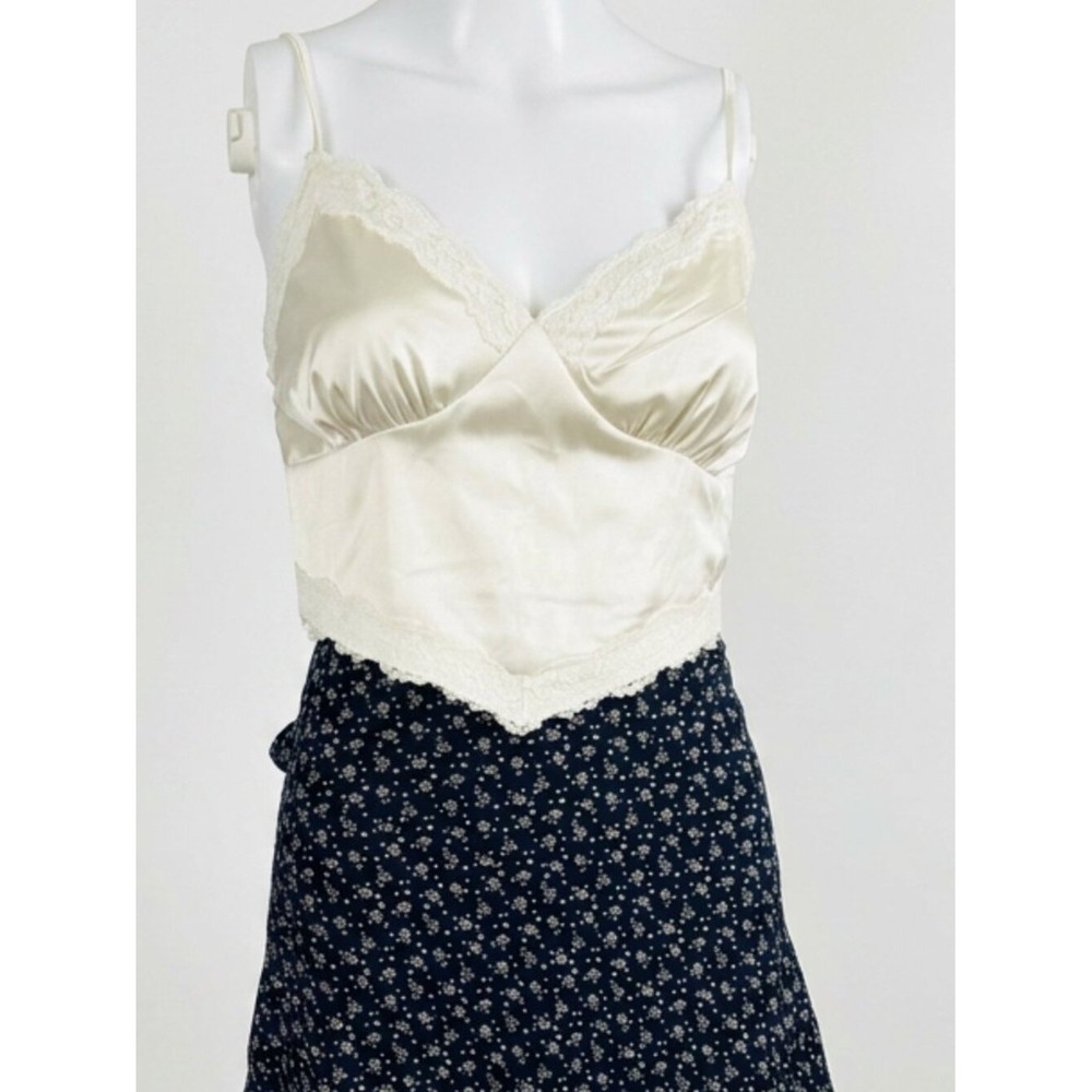 Windsor Ivory Satin Lace Corset Cami Top XS Smocked Back Coquette
